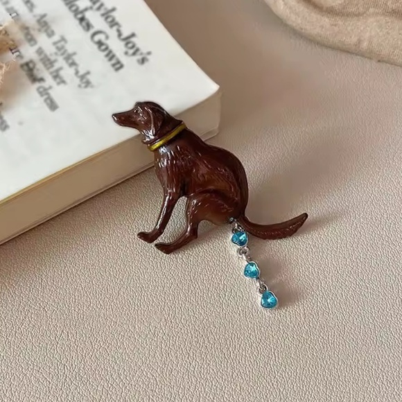 Pooping Dog Brooch with Blue Accents - Picture 3 of 7